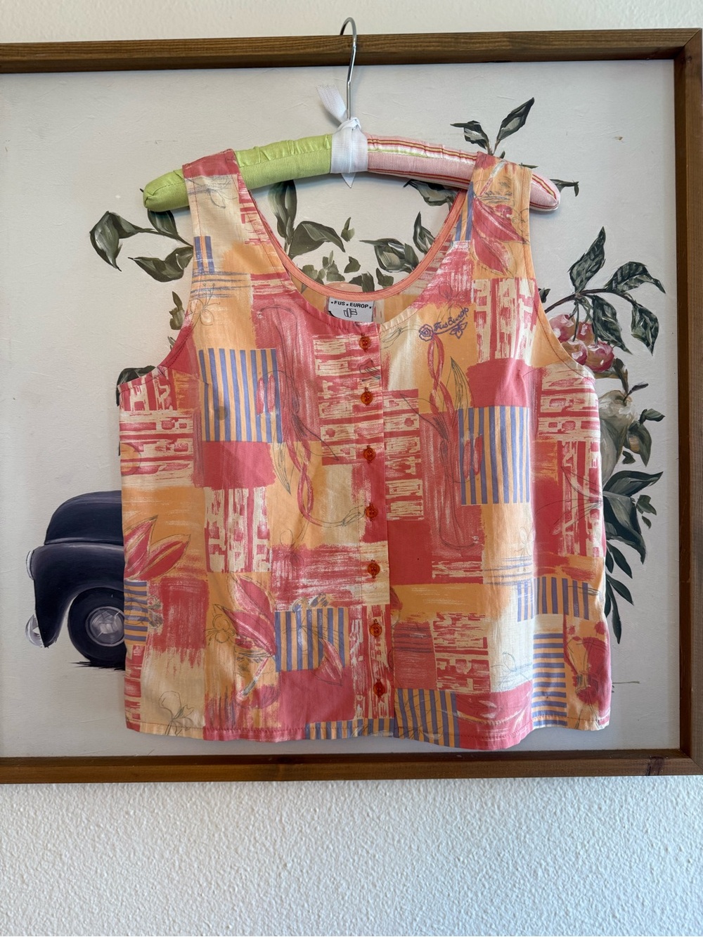 80s/ 90s French VTG Pink & Peach Button-Front Tank Top Fus Europ